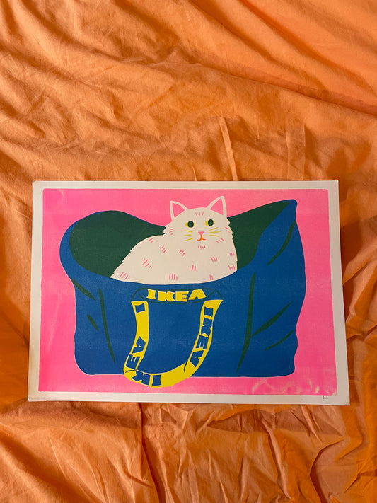 White Ikea bag cat print