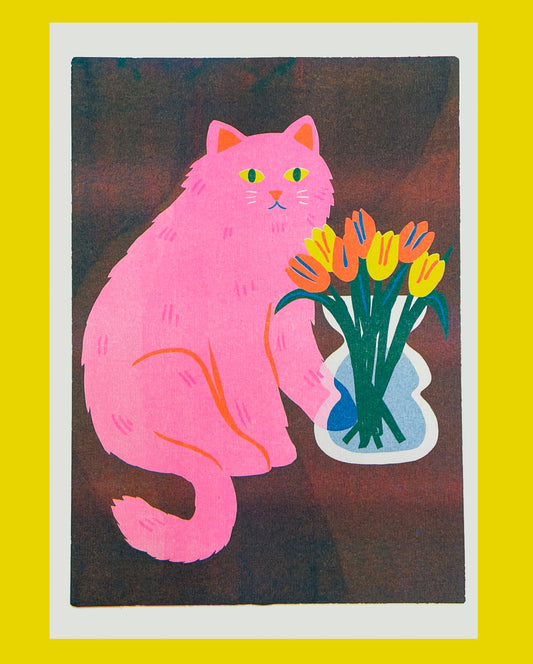 Cat with Flowers Print