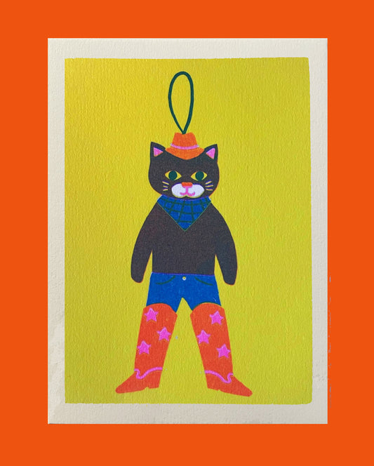 Cat Cowboy Riso Postcard