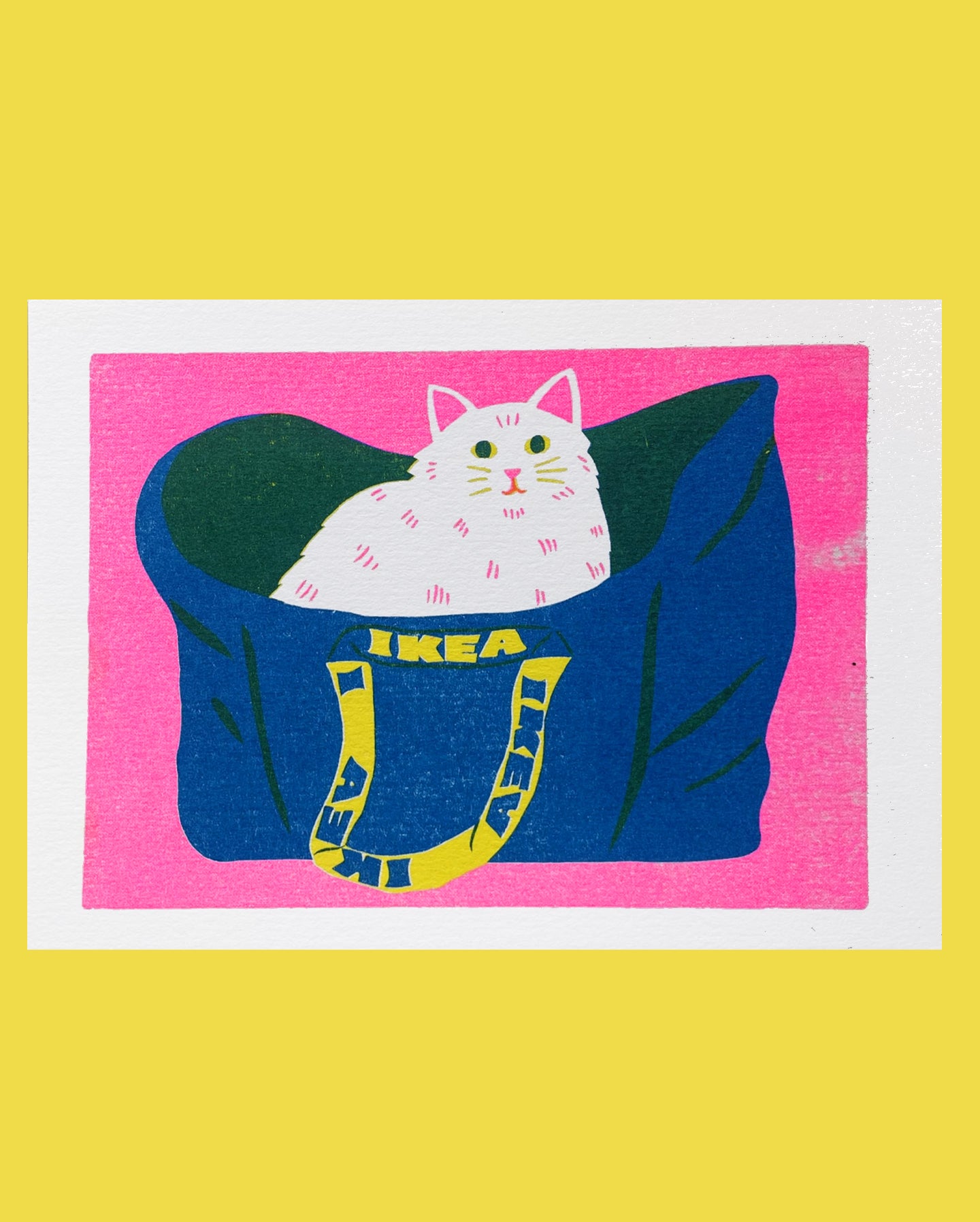 White Ikea cat postcard