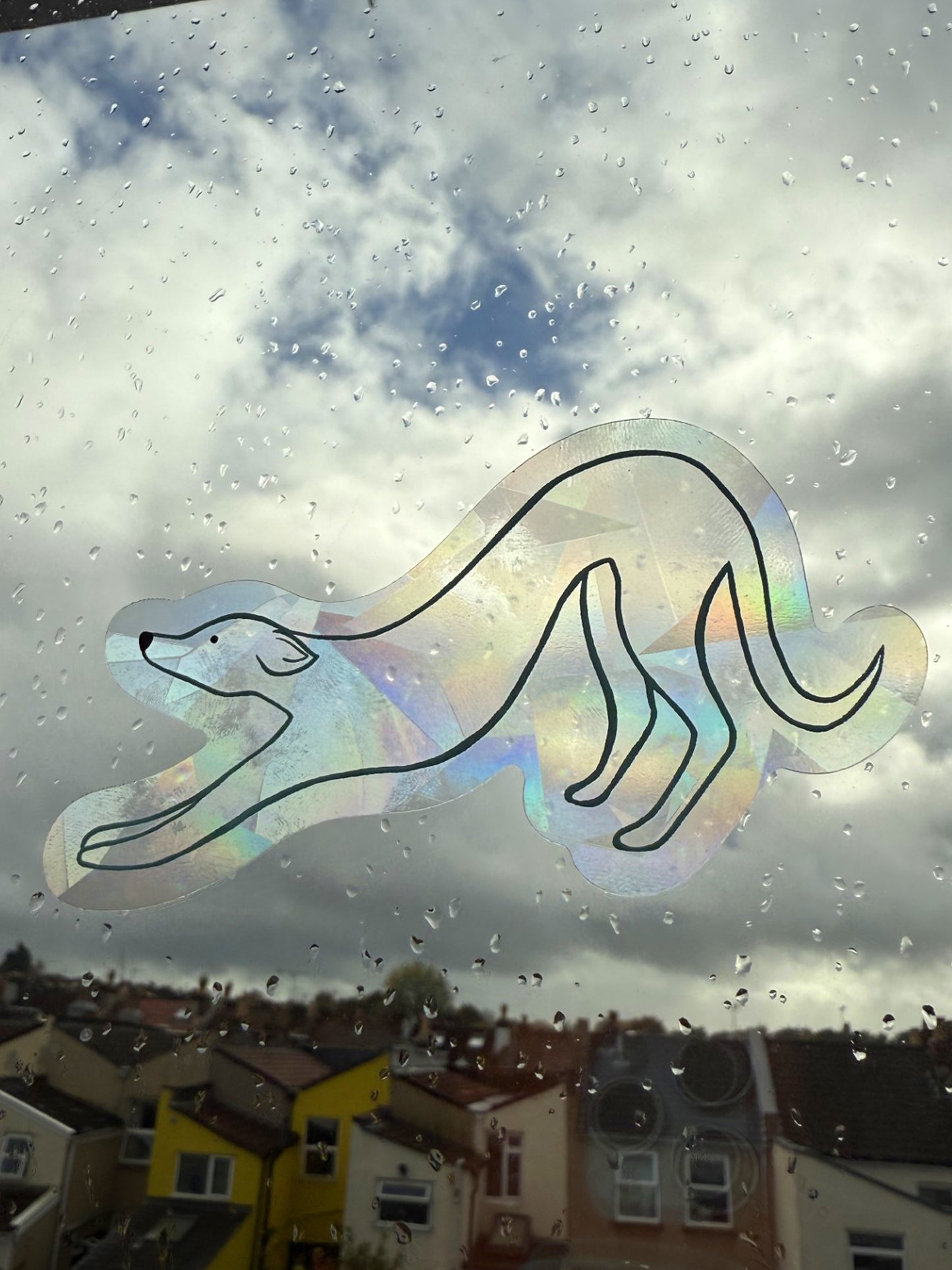 Stretching Dog sun catcher sticker